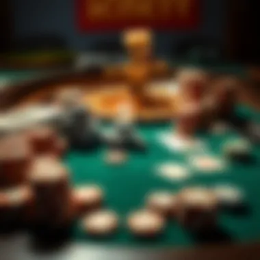 Strategic betting layout with chips and cards