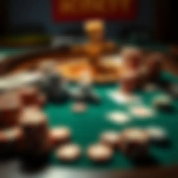 Strategic betting layout with chips and cards