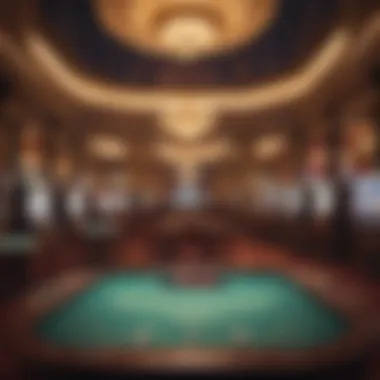 Luxurious Casino Interior Interior of a luxurious casino showcasing gaming tables and vibrant atmosphere