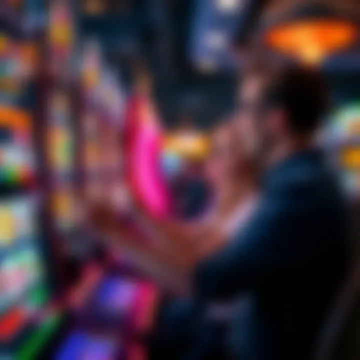 Player Engagement with Modern Interfaces An enthusiastic player engaging with a modern slot machine interface