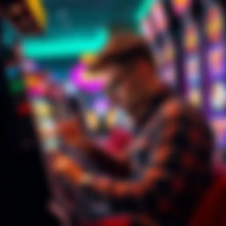 Player analyzing different slot machine options