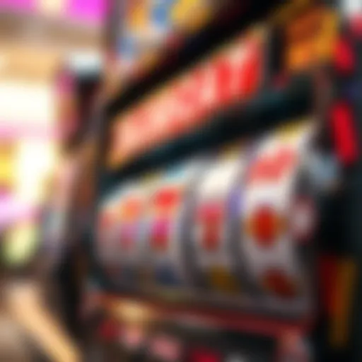 A detailed view of a slot machine showcasing the reels and symbols