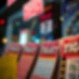 Close-up of lottery tickets displayed for purchase