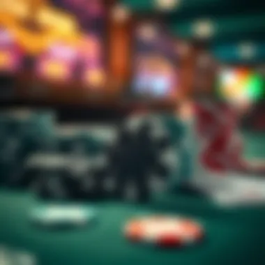 Poker Chips and Cards Close-up of poker chips and playing cards on a casino table