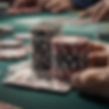 The Essence of Strategy: Chips and Cards in Play Close-up of poker chips and cards during a high-stakes game