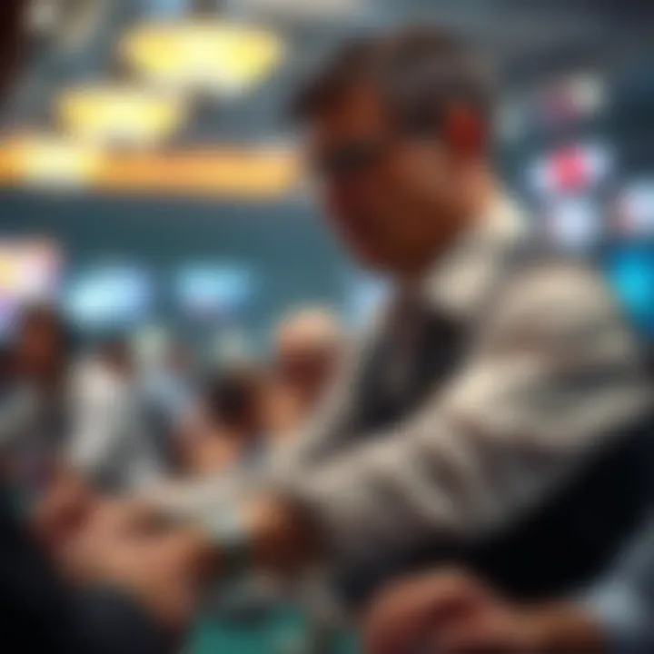 A dealer engaging with players, fostering an interactive poker environment.