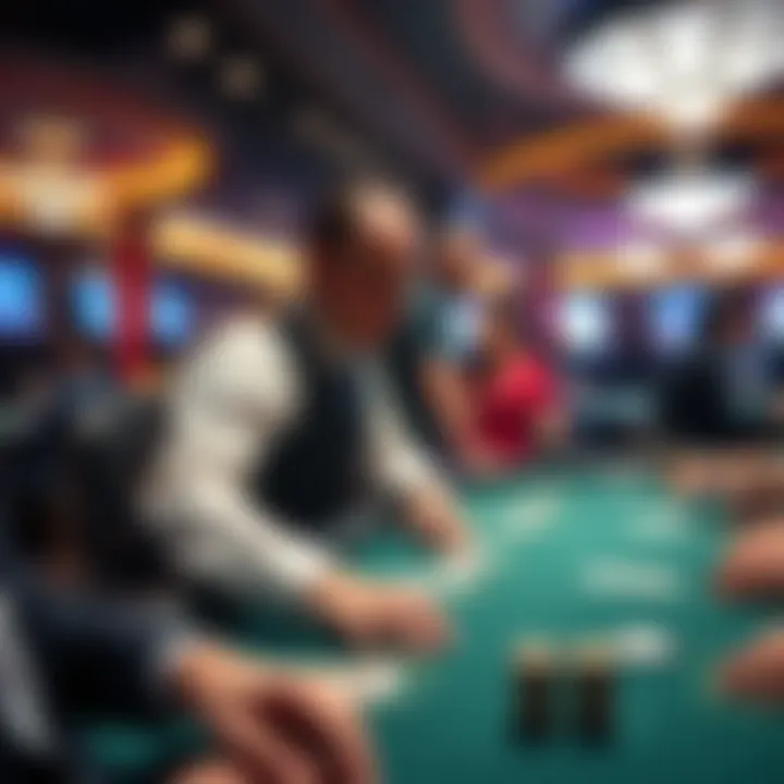 An experienced dealer managing a high-stakes poker table with professionalism.